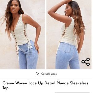 Never Worn. Pretty Little Thing White off white lace up top size 12 / L